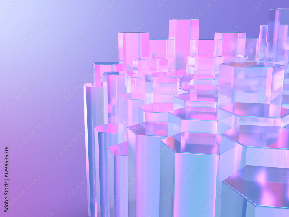 Fototapeta premium クリスタルの六角柱で構成された幾何学的な空間の3Dイラストレーション