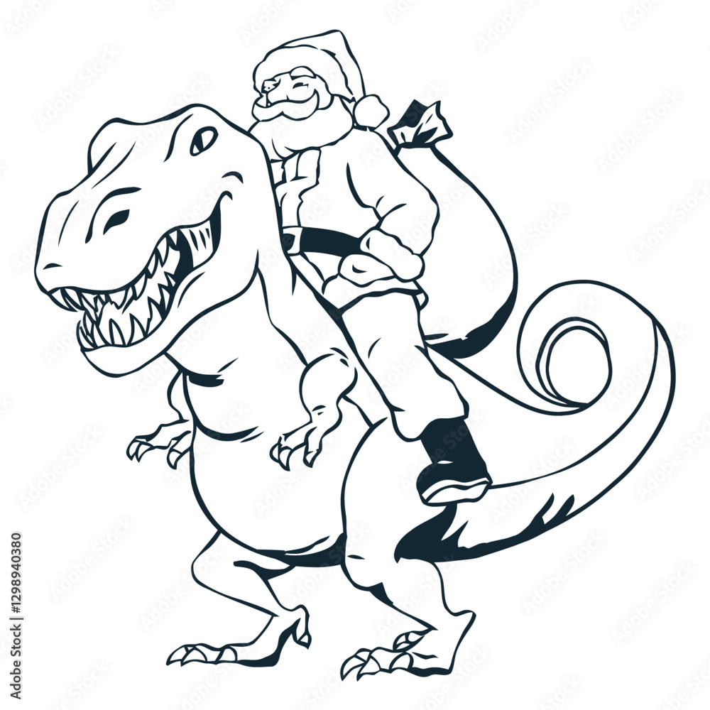 Fototapeta premium santa claus riding a dinosaur.