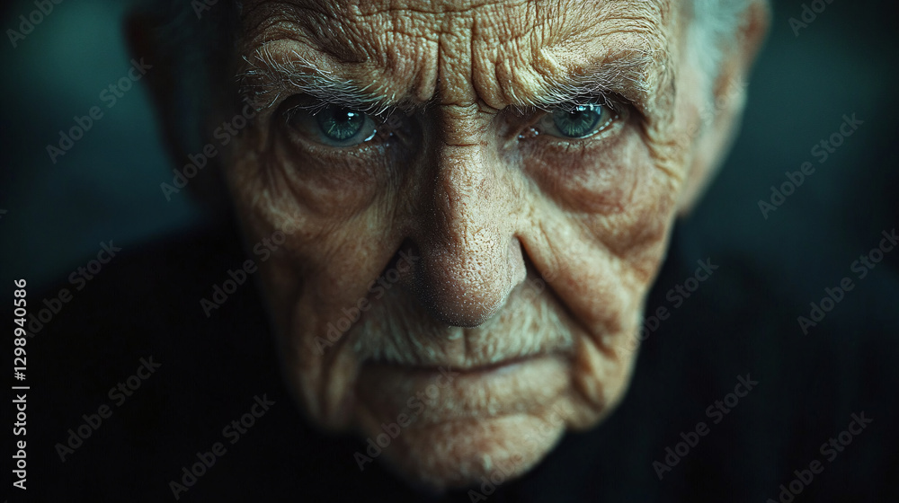 Elderly man with deep wrinkles and intense gaze, showcasing wisdom and experience. His expression reflects lifetime of stories and emotions Elderly man with deep wrinkles and intense gaze, showcasing wisdom and experience. His expression reflects lifetime of stories and emotions