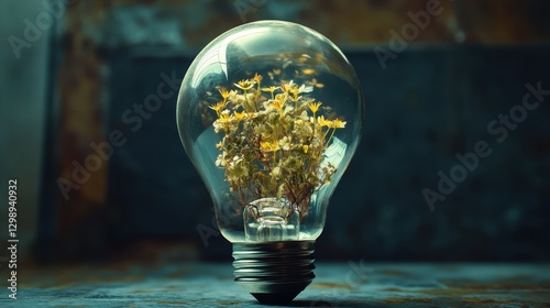A light bulb with small, vibrant plants growing within, symbolizing the bright future that comes from fostering innovative ideas and growth.
