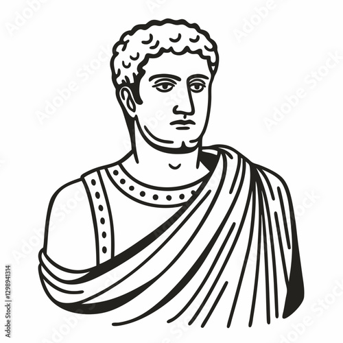 Ancient Roman Bust Line Art Illustration of a Man in a Toga
