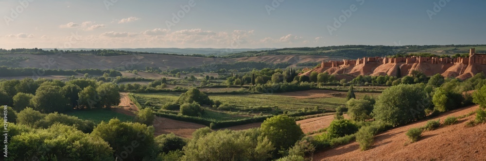Magnificent Tuscany Landscape Rolling Hills and Fields at Sunset Time, Italy Magnificent Tuscany Landscape Rolling Hills and Fields at Sunset Time, Italy