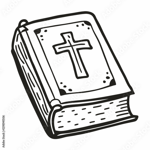 Hand Drawn Bible Illustration with Cross Design Religious Vector Art