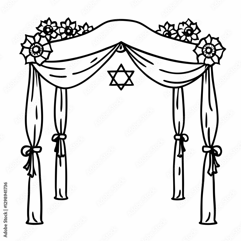Elegant Jewish Wedding Chuppah with Floral Decorations Vector Illustration