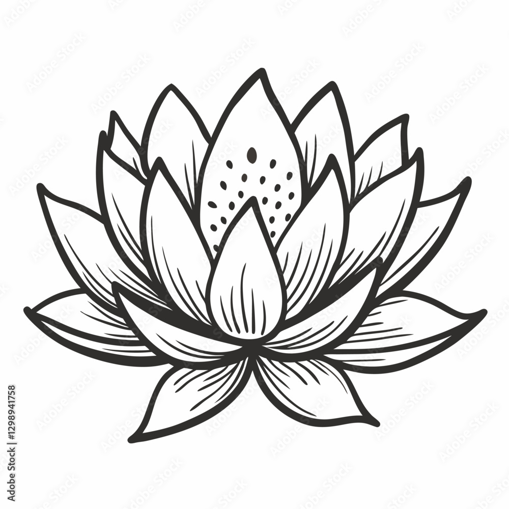 Outline Vector Illustration of a Lotus Flower Symbolizing Serenity and Balance Outline Vector Illustration of a Lotus Flower Symbolizing Serenity and Balance