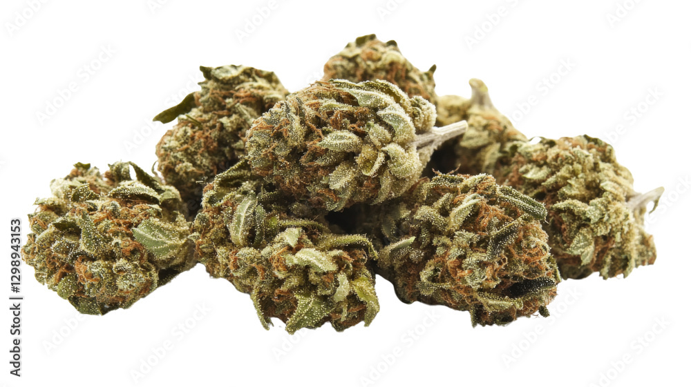 Marijuana buds forming a pile on transparent background Marijuana buds forming a pile on transparent background