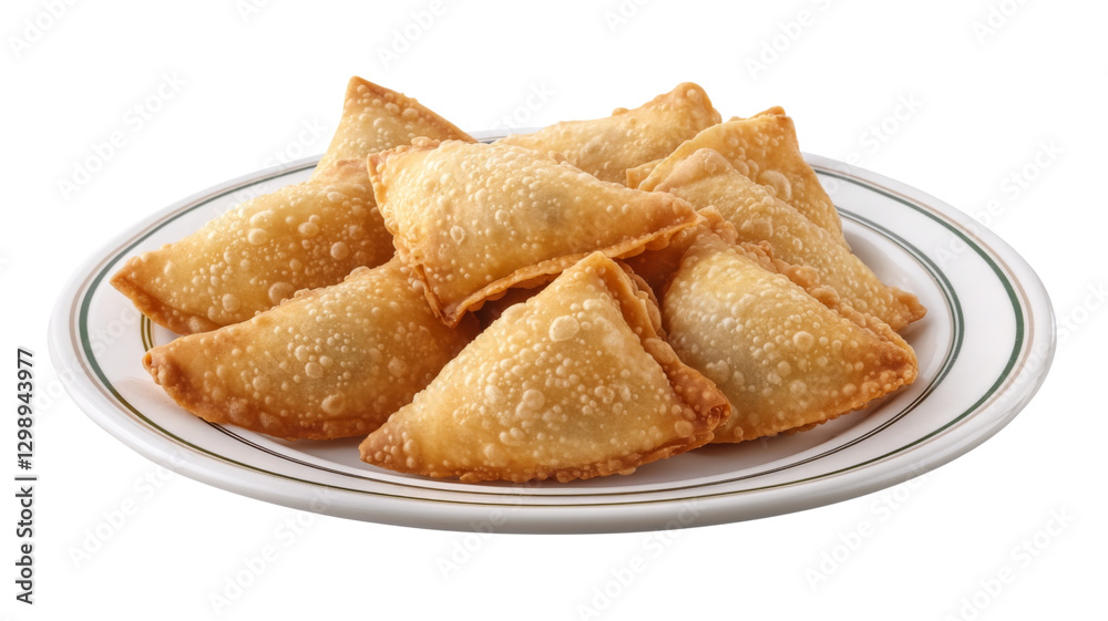 Crispy fried samosas served on a plate with transparent background Crispy fried samosas served on a plate with transparent background
