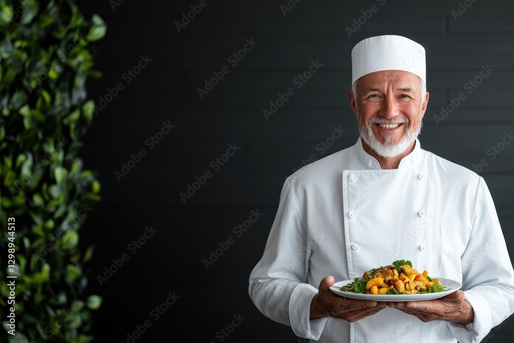 Professional Chef with Delicious Dish in Modern Culinary Setting Professional Chef with Delicious Dish in Modern Culinary Setting
