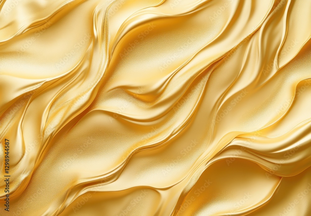 Obraz premium Elegant flowing golden satin fabric texture creating luxurious waves and soft reflections for artistic and fashion design purposes