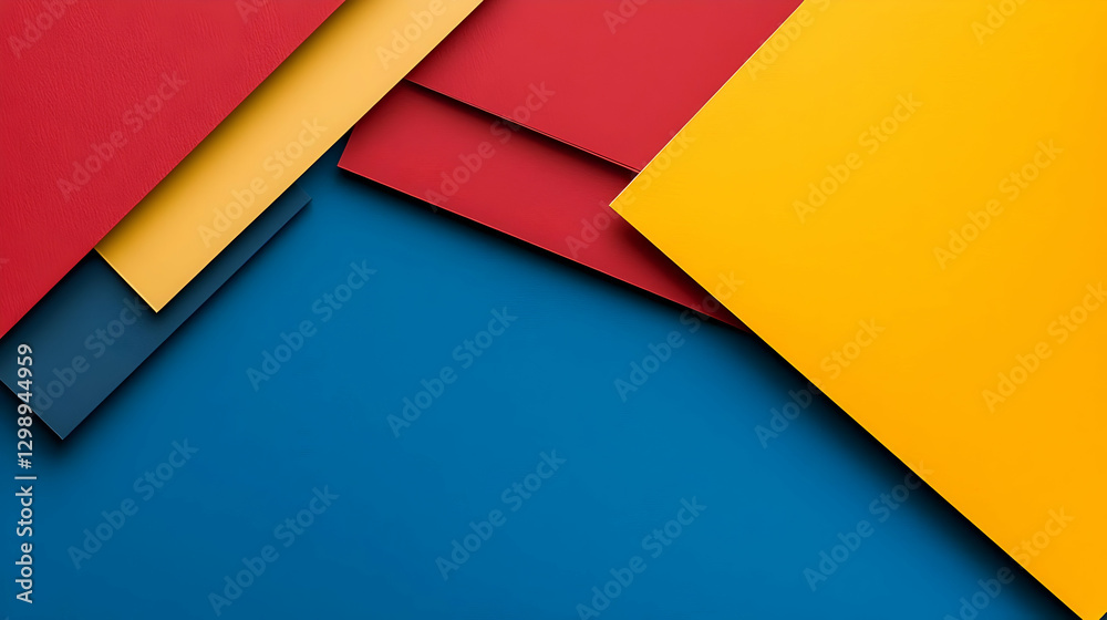 Abstract Geometric Composition with Overlapping Paper Layers in Blue Red and Yellow Tones Abstract Geometric Composition with Overlapping Paper Layers in Blue Red and Yellow Tones