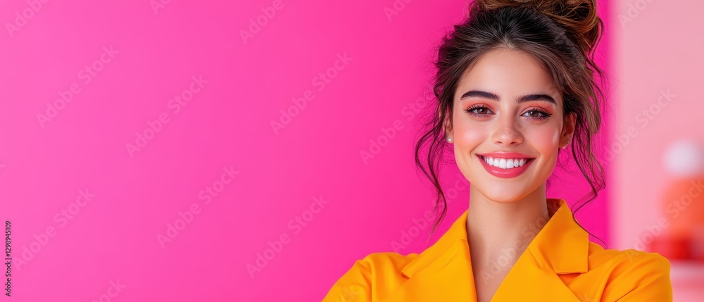 Bright Summer Vibes with Smiling Model in Eye-Catching Setting Bright Summer Vibes with Smiling Model in Eye-Catching Setting
