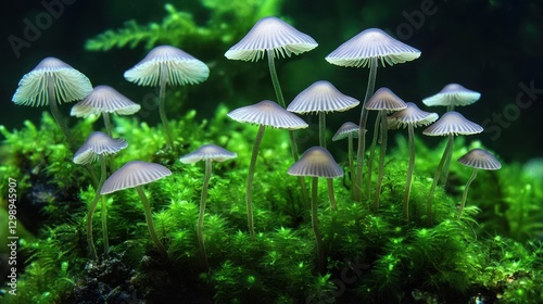 Wallpaper Mural Tiny mushrooms on moss in a dark environment Torontodigital.ca