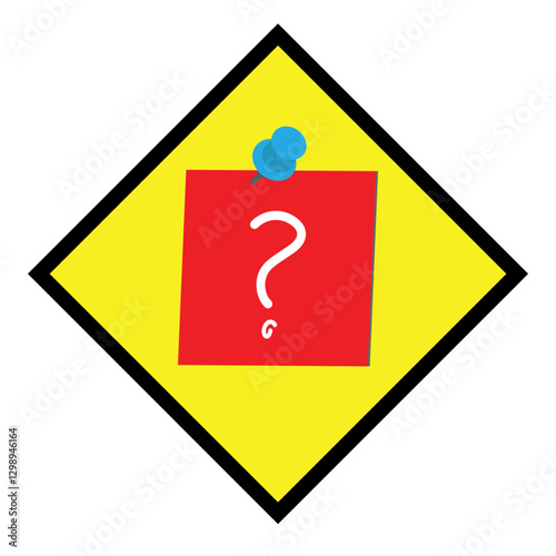 Yellow sticker and a sticky note with a question mark