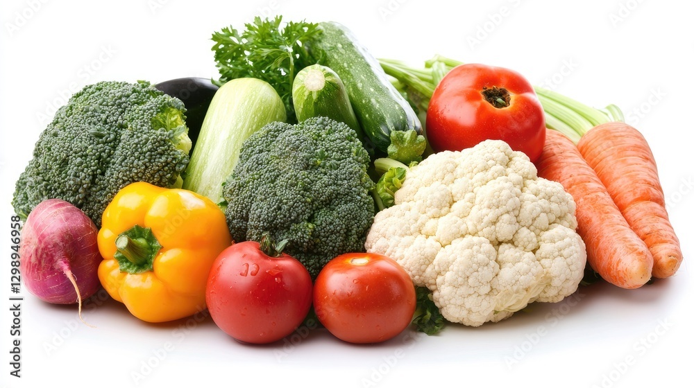 Fresh vegetables assortment on white background, healthy food concept Fresh vegetables assortment on white background, healthy food concept