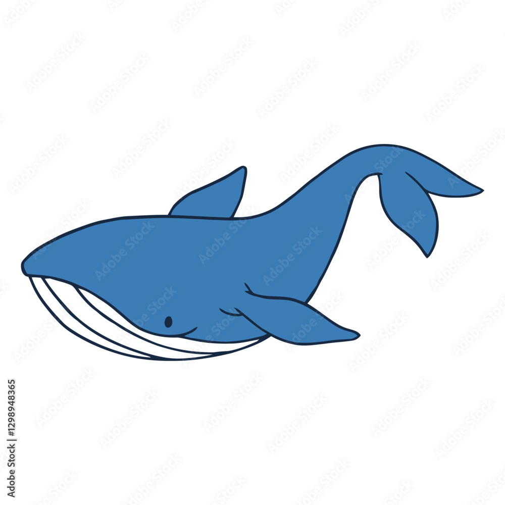 Fototapeta premium Blue Whale Cartoon: A charming illustration of a majestic blue whale, rendered in a vibrant blue, with a friendly and approachable design.