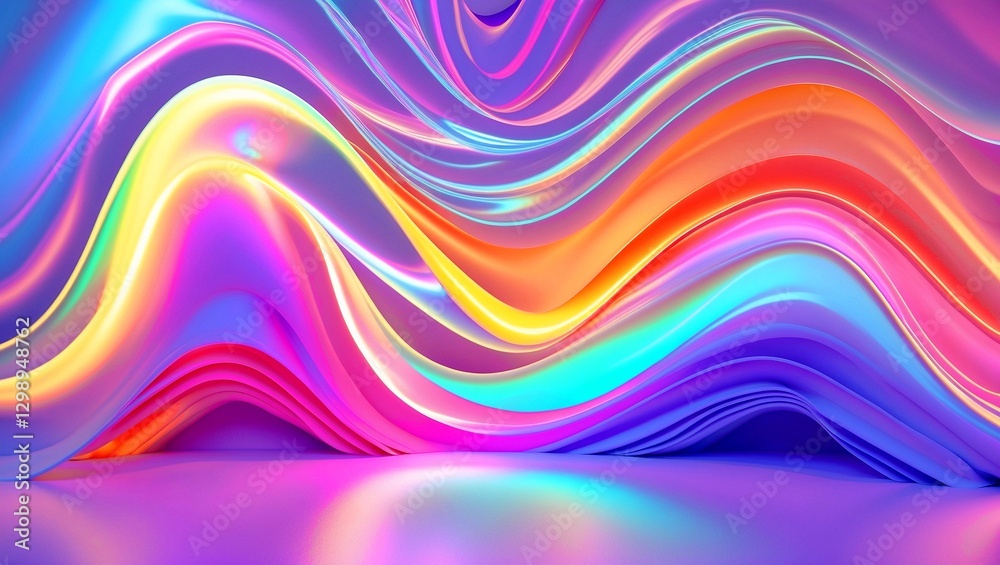 Obraz premium Vibrant holographic neon waves in pastel colors
