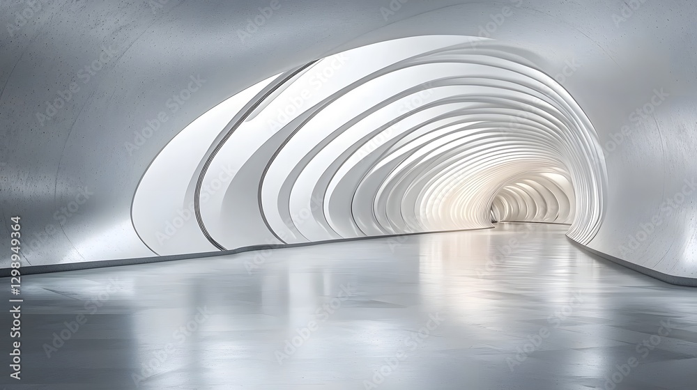 Fototapeta premium Futuristic White Architectural Structure with Curved Minimalist Design and Subtle Lighting