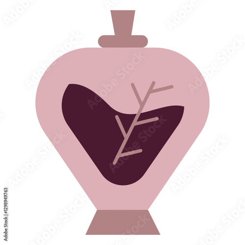 Mystical Elixir in a Heart-Shaped Vial: A captivating illustration of a heart-shaped vial filled with a mysterious, dark liquid, with a delicate sprig within, hinting at a magical essence. 