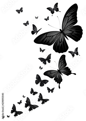 Elegant Black Butterfly Silhouettes in Flight isolated on white background as transparent. PNG. AI GENERATED