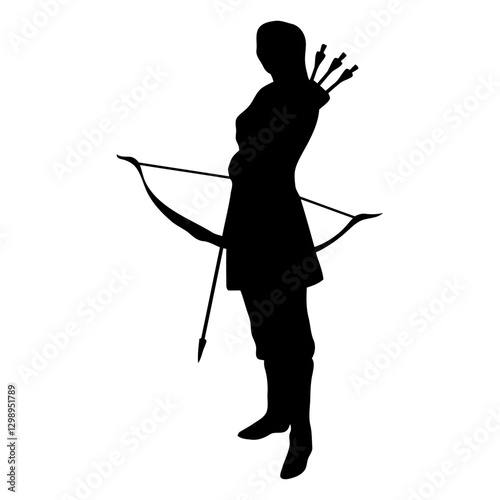 Archer Silhouette: A stylized black silhouette of an archer, poised with bow and arrow. conveying the essence of focus, skill, and readiness.