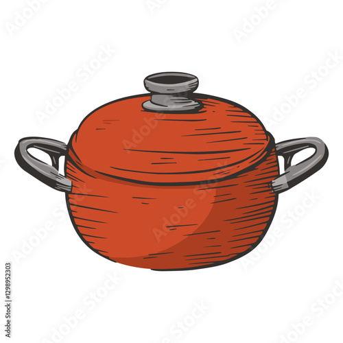 Cooking Essentials: A simple illustration showcases a classic red pot. The pot, a staple in every kitchen, symbolizes home-cooked meals, culinary endeavors, and the joy of preparing delicious dishes.