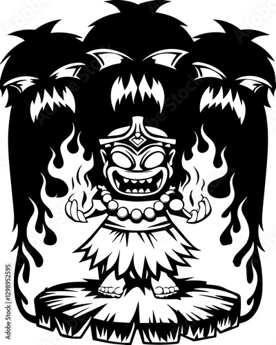 SVG vector features demons and mythical creatures. Cartoon Character with Flames Surrounded by Mysterious Shadows