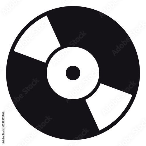 Vinyl Record Icon: A minimalist black and white graphic of a vinyl record, showcasing its iconic circular shape and central spindle hole.