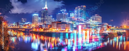 Wallpaper Mural Nashville city skyline glows at night with river reflections Torontodigital.ca