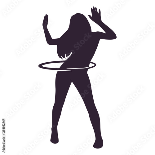 Silhouette of a Woman with a Hoop: An elegant silhouette of a woman gracefully manipulating a hoop around her waist, symbolizing fun and fitness.