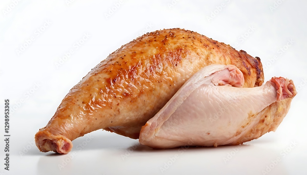 Roasted chicken leg on a white background,drumstick, fast, leg, lunch, meat, nutrition, poultry, restaurant, turkey, fast food, grill, grilled, hot, isolated, plate, 945