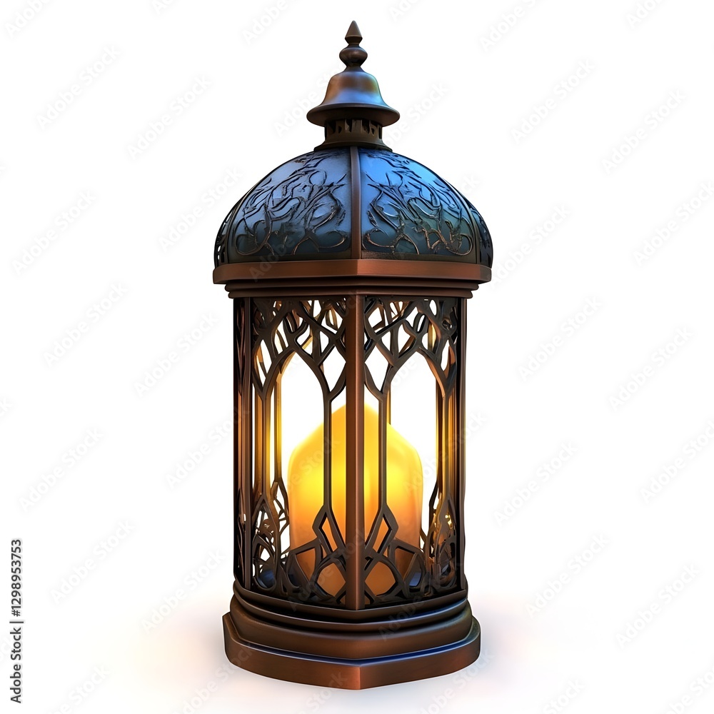 Ornate lantern casting a warm glow, set against a plain background, ideal for decorative lighting themes Ornate lantern casting a warm glow, set against a plain background, ideal for decorative lighting themes