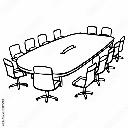 Hand Drawn Conference Room Table with Chairs Vector Illustration for Office Design