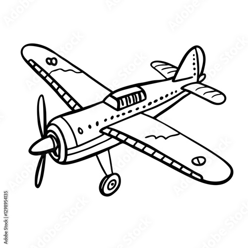 Vintage Airplane Illustration Classic Propeller Aircraft Line Art