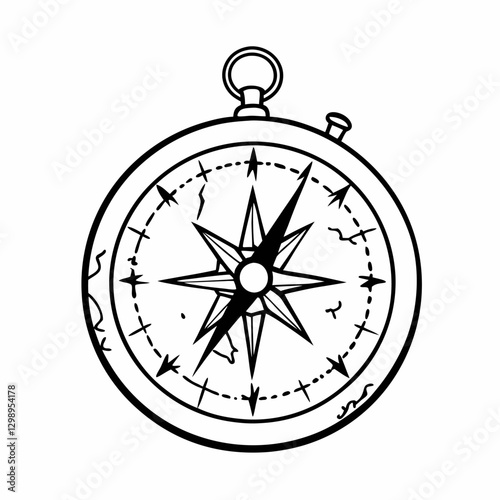 Vintage Compass Rose Drawing for Navigation and Exploration Illustrations