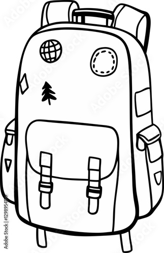 Hand Drawn Backpack with Patches Illustration for Adventure Travel Designs