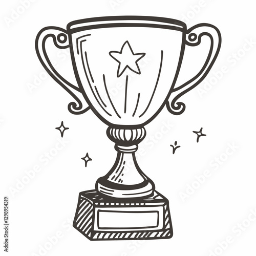 Hand Drawn Trophy Cup Illustration with Star Design and Sparkles
