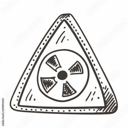 Hand Drawn Nuclear Radiation Warning Sign Vector Illustration in Black and White