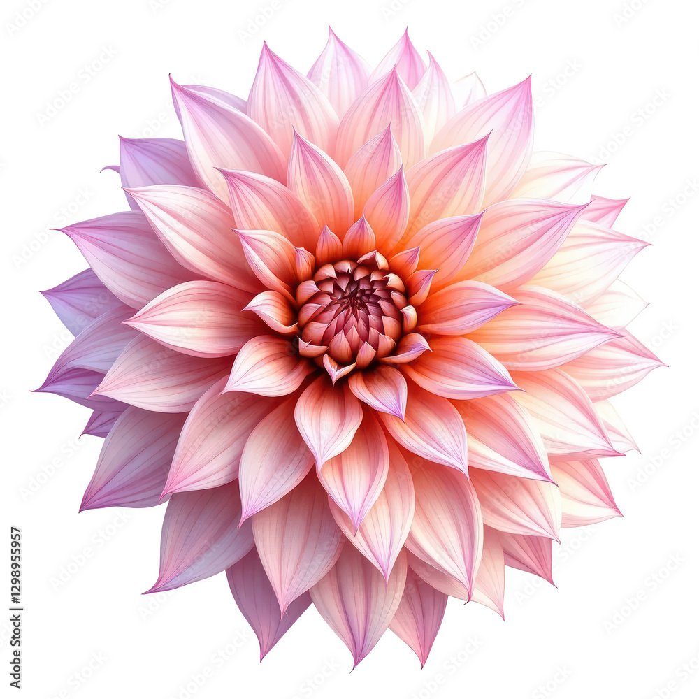 Blush Pink Dahlia Bloom: Detailed Macro, isolated on transparent background. Blush Pink Dahlia Bloom: Detailed Macro, isolated on transparent background.