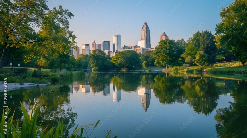 Serene Cityscape with Skyline Reflecting on Tranquil River Serene Cityscape with Skyline Reflecting on Tranquil River