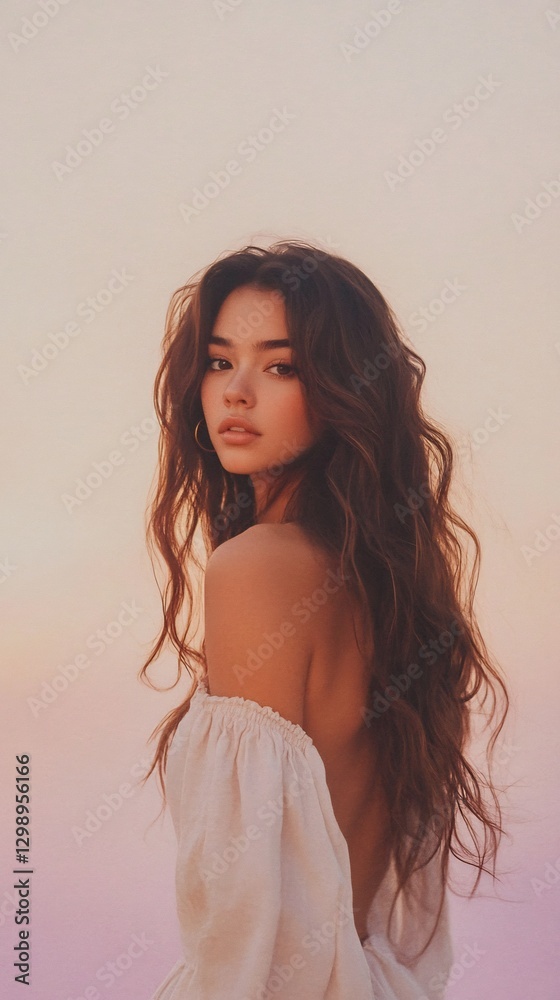 Fototapeta premium Stylish woman wavy hair lavender haze