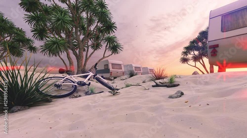 Camping on the yellow sandy beach 4K 60FPS