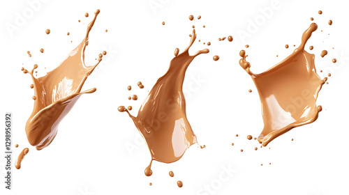 Three Swirling Coffee Splashes Isolated on transparent background