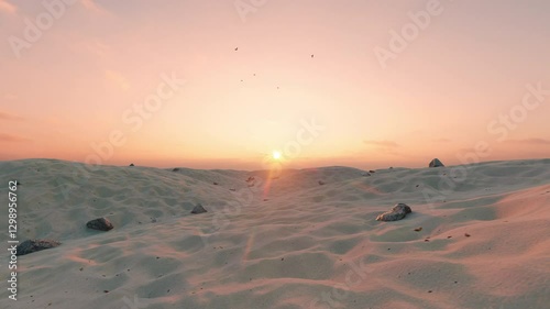 Sunset on the yellow sand beach 4K 60FPS