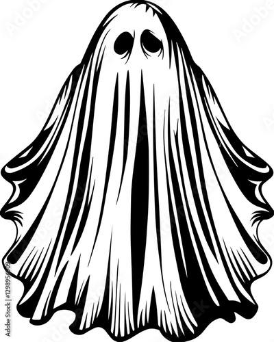 Japanese Oni and Yokai-inspired vector in SVG format.Ghostly Figure in Haunting Black and White Digital Art Design