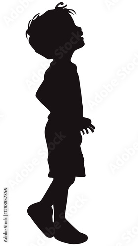 Minimalist Vector Silhouette of Child Playing in Black and White - Creative Design Element