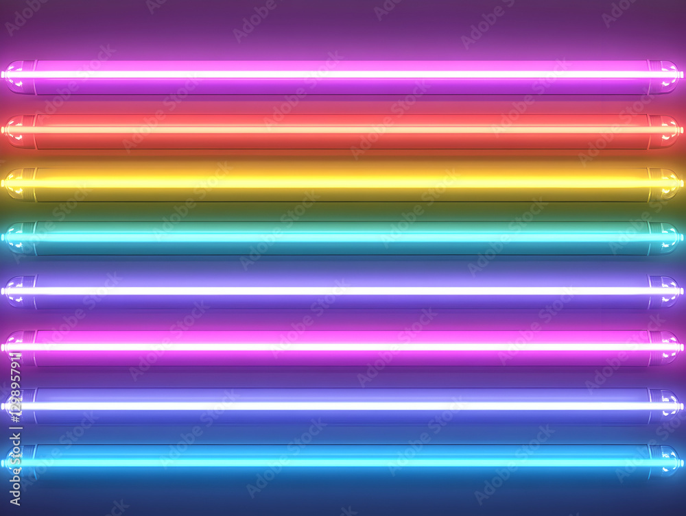 Vibrant Rainbow Neon Light Tubes 3D Illustration Vibrant Rainbow Neon Light Tubes 3D Illustration
