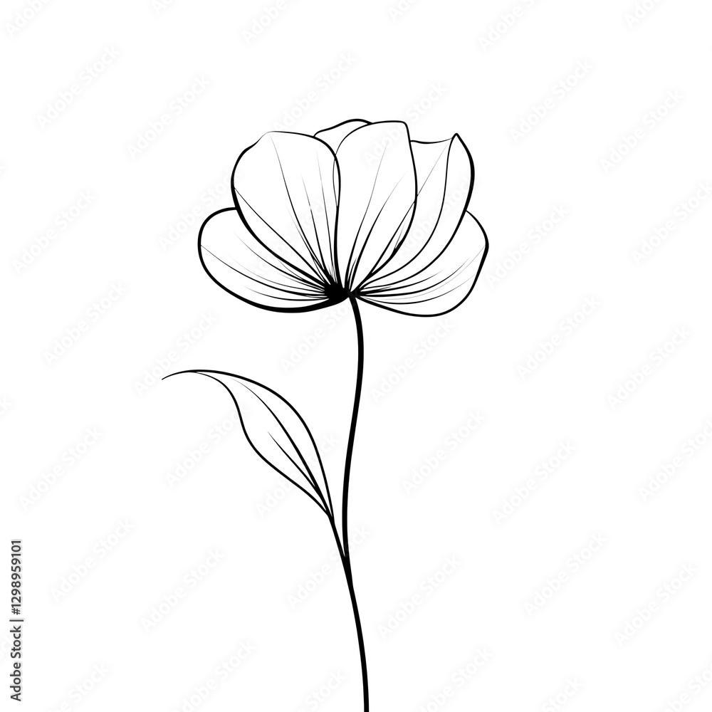 Obraz premium Beautiful Flower Line Art Illustration PNG | Hand-Drawn Floral Design