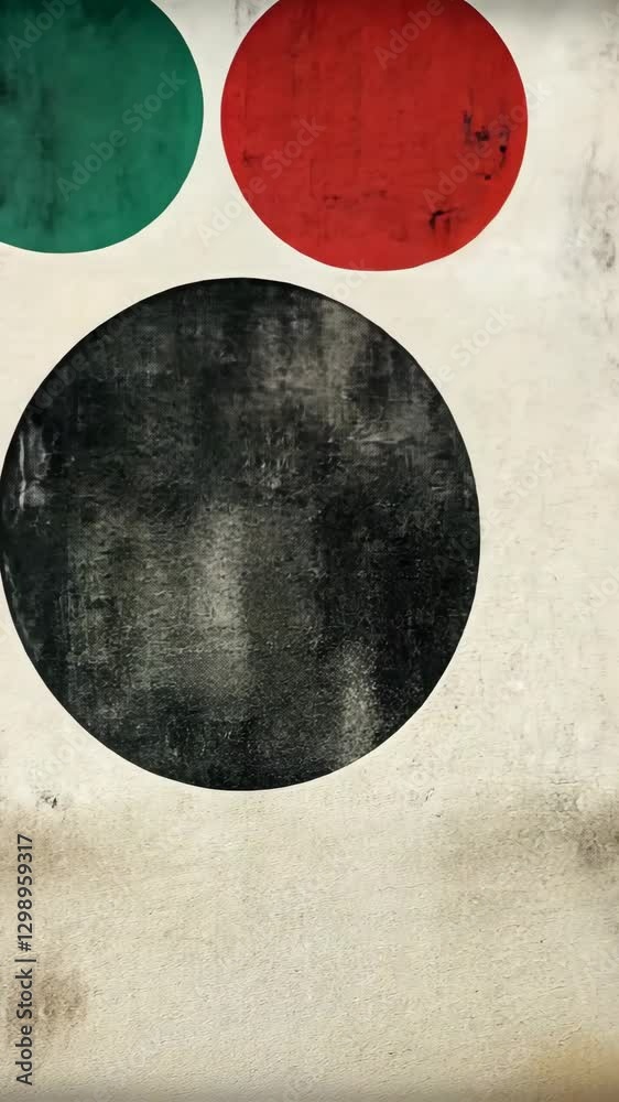 Black circle with red and green circles on a textured background, showcasing minimalist design and artistic expression in urban art Black circle with red and green circles on a textured background, showcasing minimalist design and artistic expression in urban art