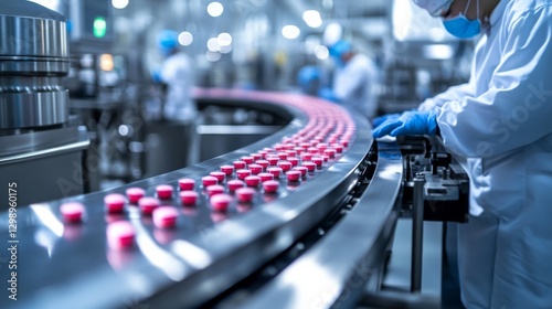 Wallpaper Mural Production process in a pharmaceutical manufacturing facility during daytime with workers handling capsules Torontodigital.ca