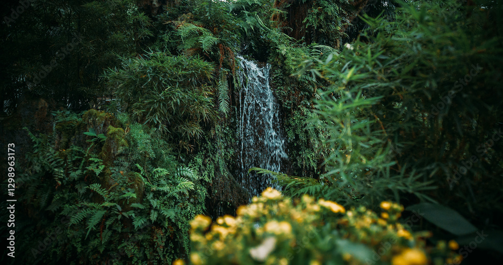Chengdu, Sichuan, China. Decorative Waterfall In Garden Area Of Wuhou Memorial Temple. Comfortable Environment To Embrace Nature. Zen-like Concept. Silence And Peace
